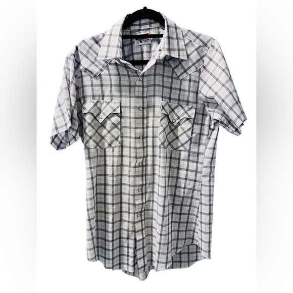 Tem Tex Vintage Pearl Snap Short Sleeve Plaid Western Shirt Size 15.5 Men's - Picture 1 of 6